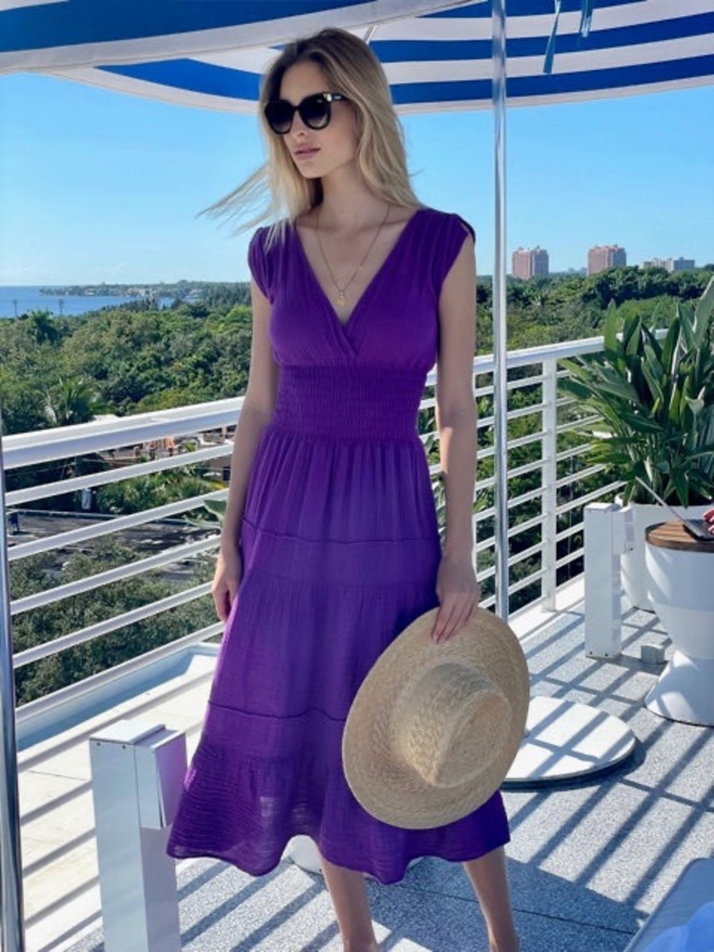 V-Neck Tiered Maxi Dress in Deep Purple